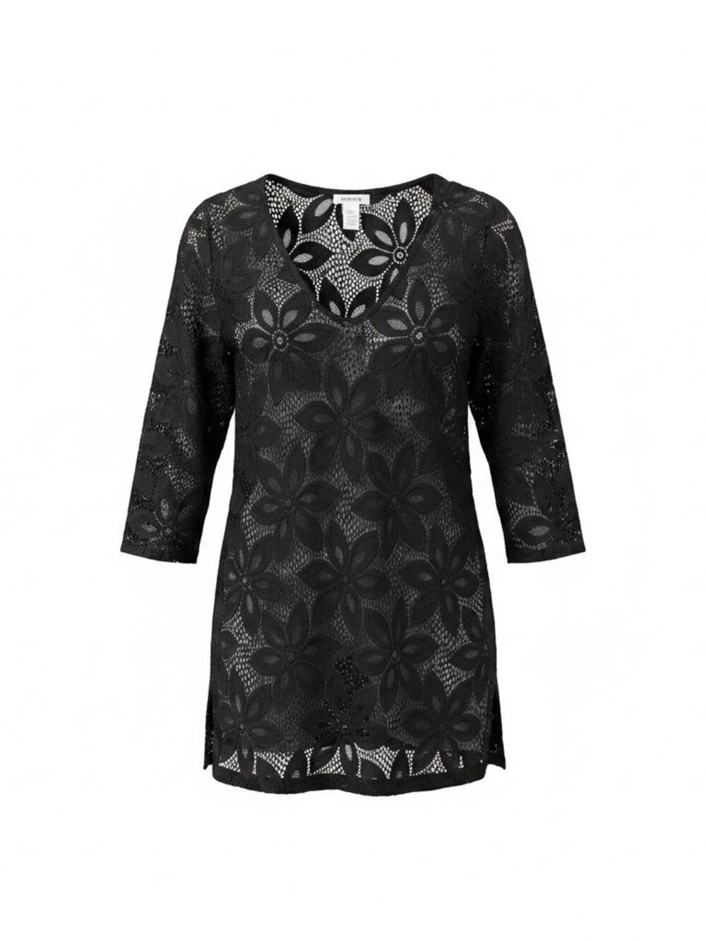 Serene Black Crochet Swim Coverup Tunic